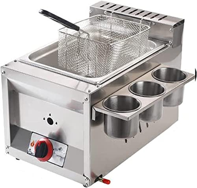 Freidora a Gas, freidora a Gas de Doble Cilindro, freidora Comercial de 12 l con cubeta para condimentos y cestas para freír de Acero Inoxidable con T