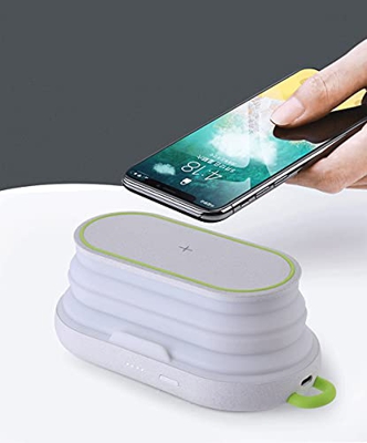 LED Foldable Desk Bedside Table Lamp Camping Night Light with Wireless Charger Dimmable Mobile Phone Holder Adjustable Lighting Modes Touch Control Ey