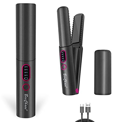 2 en 1 Plancha para el pelo y Rizador Inalámbrico, Plancha de Cerámica Recargable, Plancha de Viaje Inalámbrica con 3 Niveles de Temperatura Ajustable