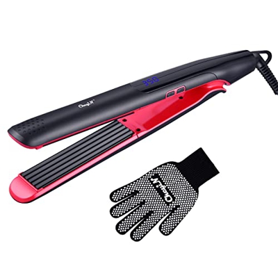 CkeyiN Plancha para rizador profesional, plancha para freír, plancha para pelo rizado, plancha para pelo de maíz, calentamiento rápido en 30S, peinado