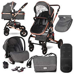 Lorelli – Carrito de bebé 3 en 1 Alba Premium Convertible – Cochecito con porta bebé grupo 0+ y cubre pies – Plegable y reversible con cojín doble sua precio