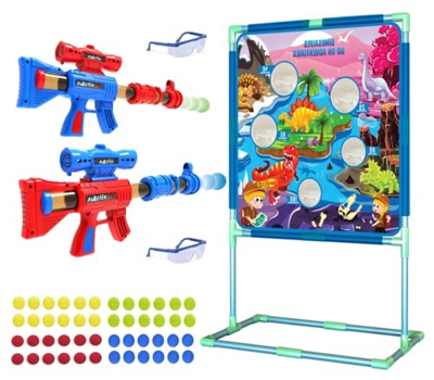 RIVIAX 2 Pistolas de Juguete para Niños + 48 Pelotas/Bolas Espuma Blanda + Objetivo de Disparo Dinosaurios + 2 Gafas Seguridad, Blaster Lanzador Juego