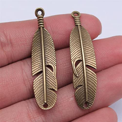 60 uds, 45x11mm, conector colgante de pluma, colgantes de pluma, fabricación de colgantes de conector de pluma, abalorio   , chapado en bronce antiguo en oferta