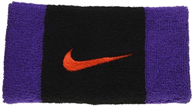 NIKE - 1 par de muñequeras de Doble Ancho con Swoosh Alto (Negro/Morado/Rojo Chile)