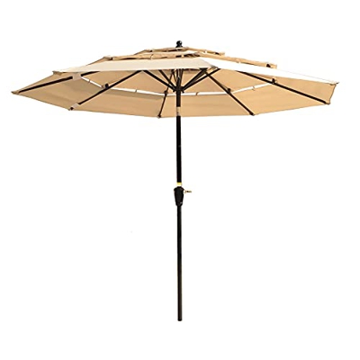 FMOPQ 9-Foot Three-Layer Outdoor Patio Umbrella with Crank Tilt and Windproof Holes Can be Used for Garden Deck Backyard Swimming Pool Sunshade Outdoo