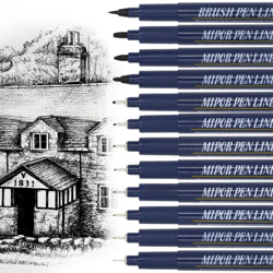 OWLKELA 12pcs Bolígrafos de Caligrafía, Rotulador Negro - Fuente Negra, Cuerpo de Bolígrafo Azul Real, Firma, Diseño, Dibujo, Diario (12 Tamaños) en oferta