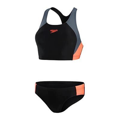 Speedo Bikini de 2 Piezas Splice con Bloques de Color Mujer, Negro/Gris, 28 (ES 34)