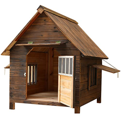 Caseta china para perros de abeto con puerta y ventanas, refugio de madera para exteriores y resistente al viento y a prueba de lluvia (56 x 45 x 48 c en oferta