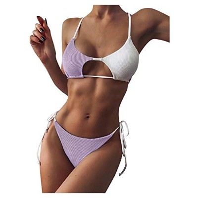 Zilosconcy Conjunto de Bikini de Retazos de Cintura Alta con Estampado de para Mujer, Bikini Sexy Triángulo Tanga 2 Piezas Conjunto Adecuado Viajes Pl