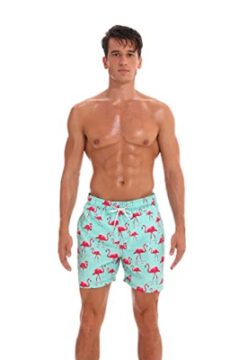 ShopINess Bañador Hombre de Natación Playa y Piscina Secado Rápido con Interior de Malla Estampados (Flamingos, 3XL)