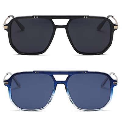 Ulknyss Gafas de Sol Hombre Polarizadas 2 Piezas Retro Piloto Gafas Cuadradas para Hombre Mujer Playa Conducir UV400 Protección