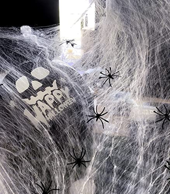 SHIYOUO Telaraña 100 g de algodón blanco con 30 arañas de Halloween, telaraña de araña, decoración de Halloween, decoración para fiestas de Halloween