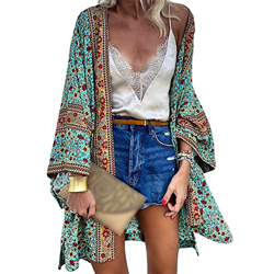NA - Chal suelto para mujer, kimono con estampado floral, ropa de playa, estilo bohemio, blusa informal de verano, traje de baño características