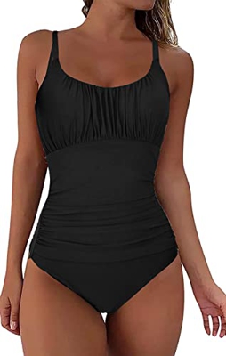 NLAND Traje de Baño de una Pieza para Mujer Correas Espaguetis Mujer Pliegues Bañador Bikini Retro(Negro,M)