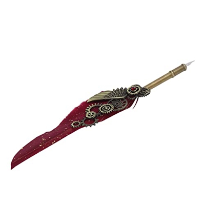 Juego de plumín y tinta de pluma de ganso, juego de plumín y tinta con plumín de acero inoxidable natural, empuñadura mecánica Vino rojo