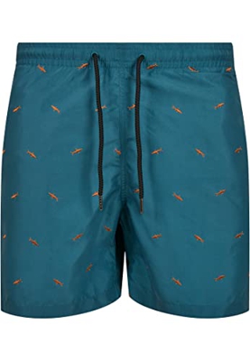 URBAN CLASSICS Bañador de Hombre Cortos, Bermudas, Shorts de Baño para Natación, Secado Rápido para Vacaciones, Color: negro/palmtree, Talla: XXL