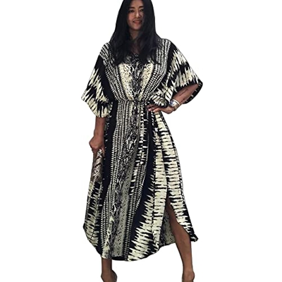 XIVISTO Kaftan Vestido Largo de Playa Mujer Maxi Túnica Pareo Floral Bohemio Traje de Baño Cover Ups
