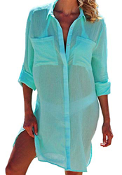 JFAN Vestidos Verano para Mujer Botón de Bolsillo Camisa de Playa Manga Larga Casual de Color Sólido características