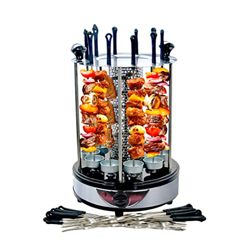 AMZOPDGS BBQ Kebab Grill Machine Rotación automática Barbacoa Horno sin Humo Asador Asado Cordero doméstico Brochetas Estufa de calefacción (10) precio