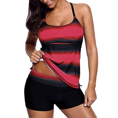 Jywmsc Mujer Degradado de Color Traje de Ba?o Deportivo Bikini Strappy Tankini Top con Corto