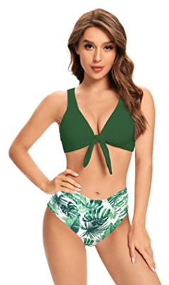 SHEKINI Mujer Traje de Baño Dos Piezas Sexy Ajustable Ties up Bikini Top Mujer Chaleco Bañador Cintura Alta Control Abdomen Ruched Parte Inferior de B