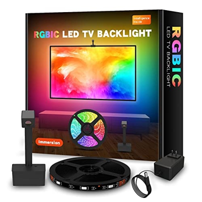 Kit de luz ambiental inteligente for TV de 55-65 pulgadas, retroiluminación LED RGBIC con cámara de 1080p, sincronización con música, control de voz, 