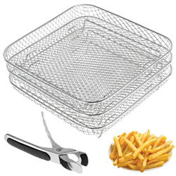 Thechos - Paquete de 3 estantes apilables para freidora de aire rectangular, bandeja de malla para deshidratador de acero inoxidable compatible con fr precio