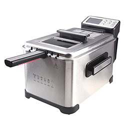 Freidora eléctrica con sistema de filtro de aceite, freidora de grasa profunda Control de temperatura ajustable Freidora de chips de acero inoxidable  características