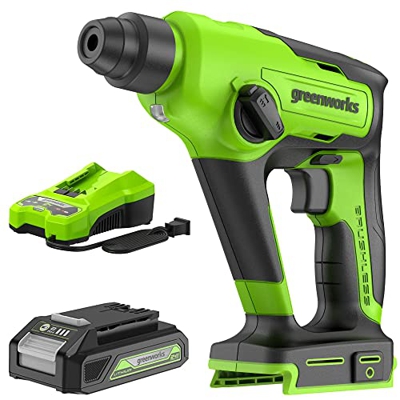 Greenworks taladro percutor a batería 1.2J, martillo perforador SDS plus por tabiques y hormigón, 24V brushless, taladro y percutor dos modos, velocid