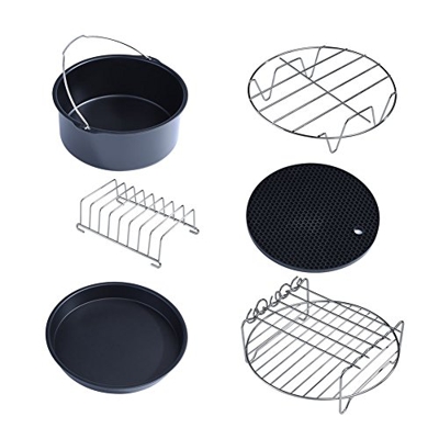 Juego de Accesorios para Freidora de Aire, Juego de Accesorios para Freidora de Aire Multifuncional 6 en 1 que Incluye Soporte de Metal, Rejilla para 