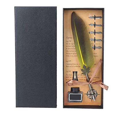 Pluma antigua y botella de tinta vacía, pluma estilográfica de tinta de caligrafía con caja de regalo, pluma estilográfica de pluma vintage para escri