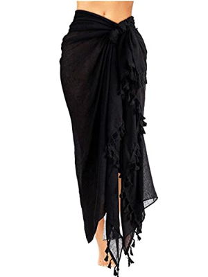Handcess Pareo de Playa para Mujer Pareo Largo de Gasa Negra Ropa de Playa Cubrir Bufanda Traje de baño de Vacaciones de Verano Pareo Cubrir Faldas co