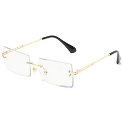 Long Keeper Gafas de sol rectangulares sin montura UV400 Gafas cuadradas sin marco de moda antideslumbrante para mujer (Transparente) características