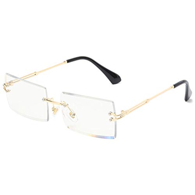 Long Keeper Gafas de sol rectangulares sin montura UV400 Gafas cuadradas sin marco de moda antideslumbrante para mujer (Transparente)