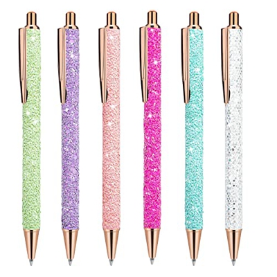 cobee Bling Bolígrafos de metal, 6 bolígrafos retráctiles de clic, bolígrafos de tinta negra de 1 mm, bolígrafos de metal con purpurina para hombres m