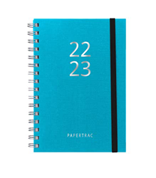Agenda 2022 2023 - Blue - Semana Vista - Tamaño A5 - 14,5 x 21,2 cm - Idioma: Español-Inglés - Incluye cinta de registro - Papertrac características
