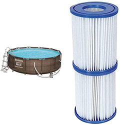 Bestway Power Steel Deluxe 366 x 100 cm, Piscina Redonda con Marco de Acero Estable en Juego Completo, ratán + 58094 Set de Dos Filtros de Agua Tipo I en oferta