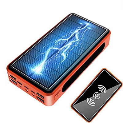 Giural Cargador Solar, 50000mAh Power Bank Portátil Inalámbrico con 4 Outputs Power Bank con USB C Carga Rápida para iPhone, Samsung, Smartphone,Naran