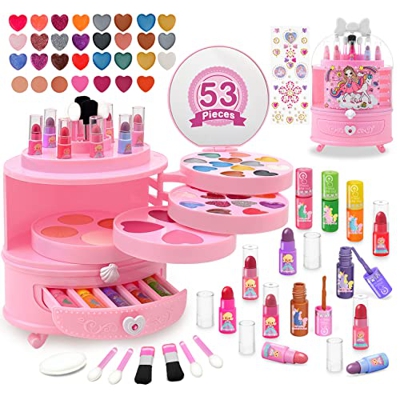balnore Maquillaje para Niñas, 53 Piezas Maletin Maquillaje Niñas Lavable Set Maquillaje Niña Juguetes Niña 3 4 5 6 Años Regalo para Cumpleaños Hallow