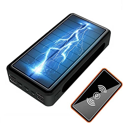 Giural Cargador Solar, Power Bank Portátil Inalámbrico con 4 Outputs Power Bank con USB C Carga Rápida para 99% De Los Dispositivos USB del Mercado,Ne