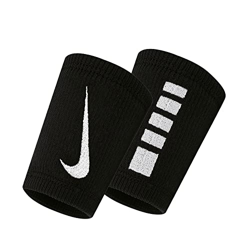 Nike Elite Doublewide Wristband - Par de puños de tenis largos Swoosh doble ancho (negro/blanco) características