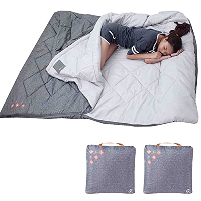 Saco de Dormir para la Familia, Adulto, Saco de Dormir de Gran tamaño, Ligero, Impermeable, para Clima cálido, 2 Almohadas para Acampar, Caminar, Hace