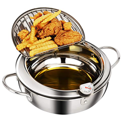 UGCER Olla para freír, Tempura Japonesa Freidora pequeña de Acero Inoxidable Olla para freír con termómetro, Tapa y escurridor de Goteo de Aceite para precio