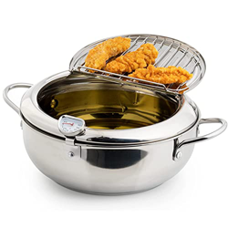 Olla para freír profunda, olla para freír Tempura japonesa de acero inoxidable 304 con termómetro, tapa para goteo de aceite para cocinar papas fritas en oferta