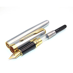 Pluma estilográfica de Punta Mediana empresarial de Acero Inoxidable clásica, Nueva Punta Plateada Dorada, Punta M en oferta