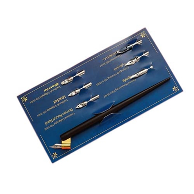 Pluma estilográfica de Madera Retro, Soporte para bolígrafo de inmersión de caligrafía con 6 Puntas, Kit de Dibujo para bocetos, Juego de bolígrafos, 