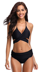 SHEKINI Bikini de Traje de baño de Colores Oscuros para Mujer Bikini de Tirantes Bikini de Cintura Alta de Dos Piezas (XL, Negro) características