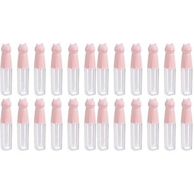 FRCOLOR 24 Piezas de Botellas de Cosméticos Recargables para Mujeres Muestras Mini Varita Vacía Tapa de Gato de Plástico Lápiz Labial Tubo Rosa Almace