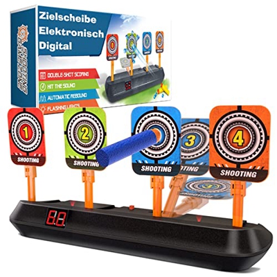 HIDMED Diana Digital eléctrica para Pistolas Nerf, Rifles y Armas, 4 Objetivos oscilante y Contador, con luz y Sonido, Regalos para niños, Negro, Azul