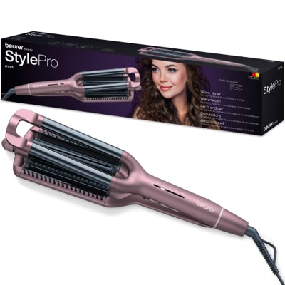 Beurer HT 65 Onduladora, para peinar 4 estilos de ondas diferentes, ajustes de temperatura de 160-210°C, revestimiento cerámico de queratina para prot